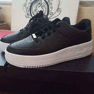 Authentic Nike Air Force 1 black leather with white soles brand new inbox shoes